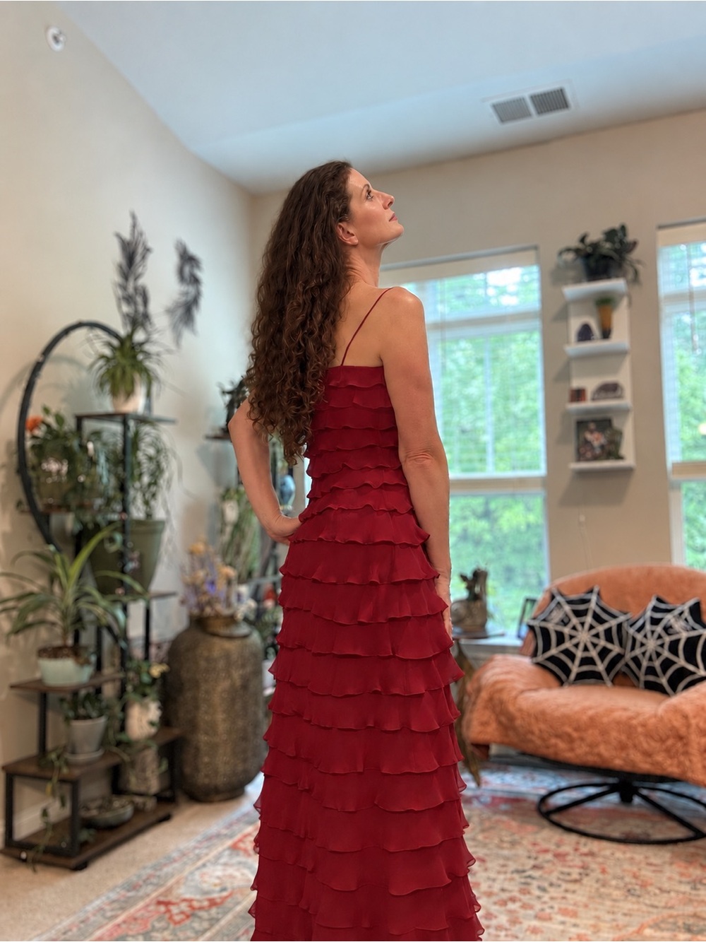 Betsy & Adam Red Tiered Ruffle Maxi Dress